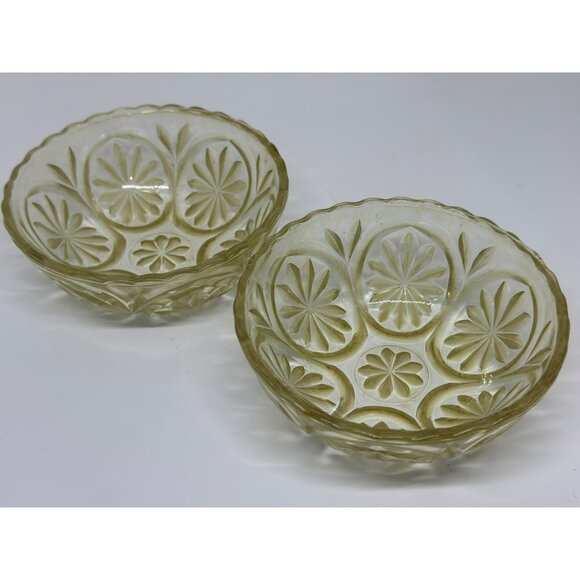 Vintage Amber Cut Glass Bowl - 4.5" Starlight Design Condiment Dish - Picture 2 of 7